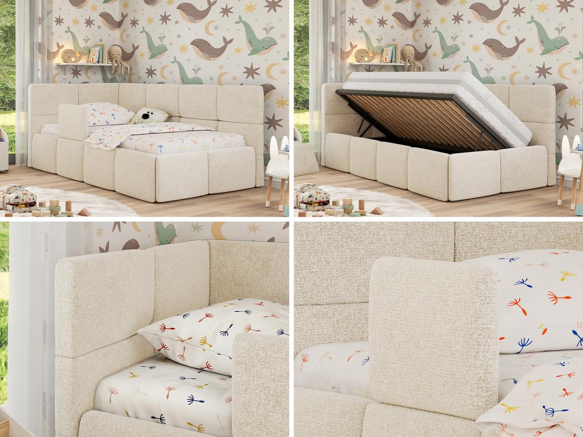 POLSTERBETT ARVO ALTA 90/200 - Creme Struktur - Ohne Matratze - Links - Beige, Textil (90/200cm) - MKS