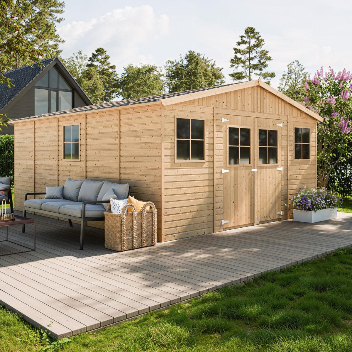HOLZ-GARTENHAUS - H246 x 418 x 522 cm/ 20 m² - IMBELA M333 - Beige, Holz (418/246/493cm) - Timbela