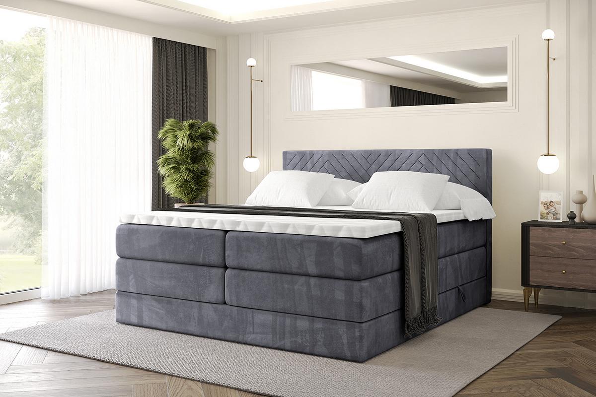BOXSPRINGBETT mit Matratze H3|H4 und Lattenrost - VEXA KING-120x200 - Dunkelgrau Casablanca - Dunkelgrau, Holzwerkstoff (120/200cm) - ALTDECOR