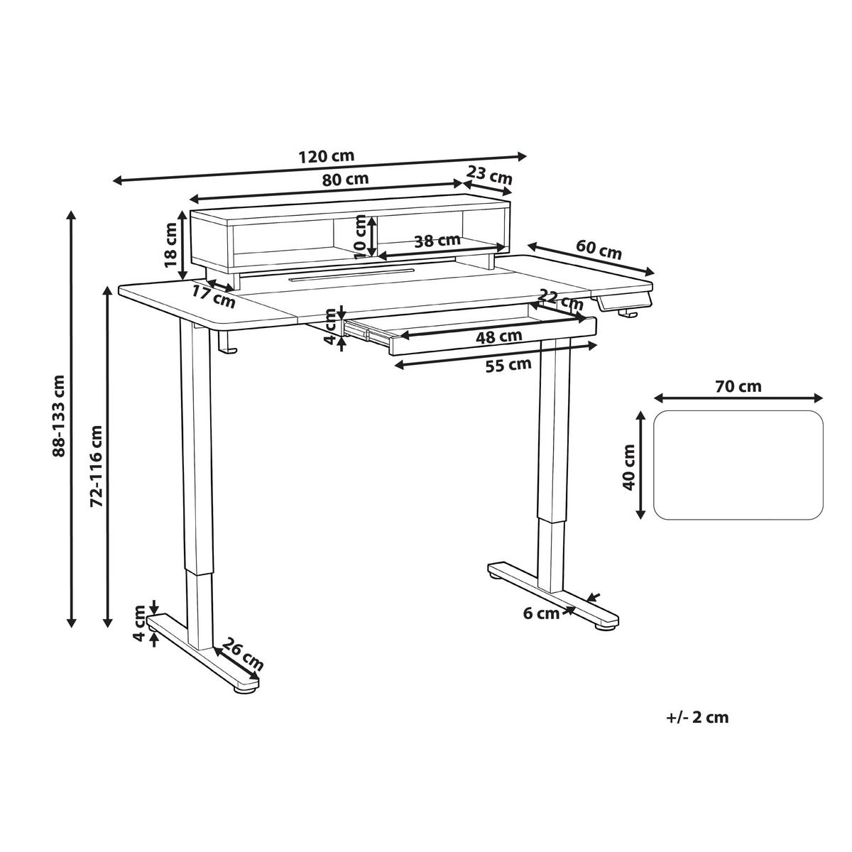 SCHREIBTISCH elektrisch höhenverstellbar 120/60 cm mit USB-Anschluss Weiß Lucama - Weiß, Holzwerkstoff/Metall (60/120/88cm) - Beliani