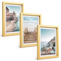 BILDER SET 3er Set - 20x30 cm Goldrahmen - Sommerliche Strandansichten in Pastellfarben - Goldfarben, Kunststoff (20/30cm) - TULUP