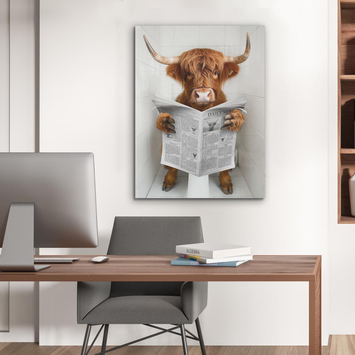AKUSTIKBILD Schottischer Highlander - Tier - Zeitung - Toilette Wandbilder 60x80 cm - Kastanienfarben, Kunststoff (60/80/0.9cm) - MuchoWow