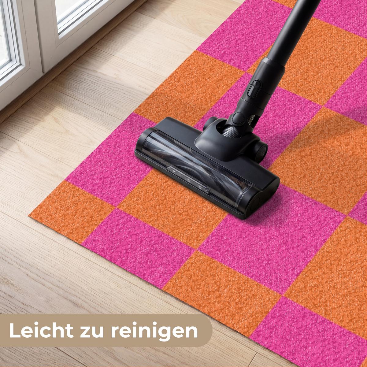 FUSSMATTE Schachbrettmuster - Orange - Rosa - Blöcke Schmutzfangmatte 120x80 cm - Pink, Kunststoff (120/0.4cm) - MuchoWow