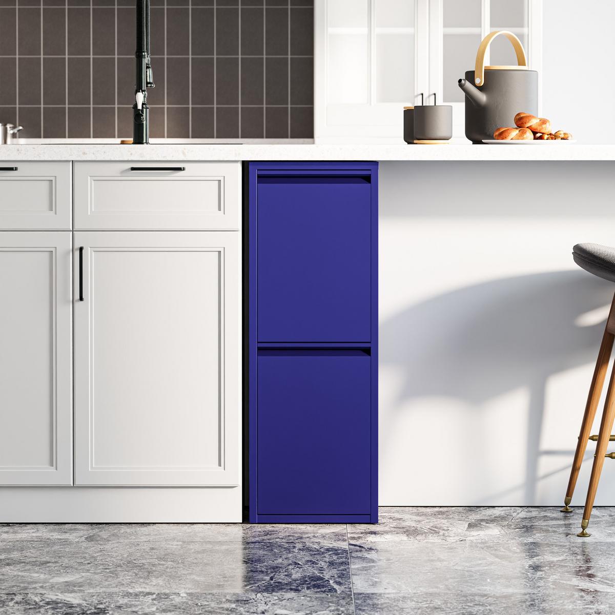 MÜLLTRENNSCHRANK Sollentuna - Dunkelblau, Kunststoff/Metall (33/93/25cm) - [en.casa]