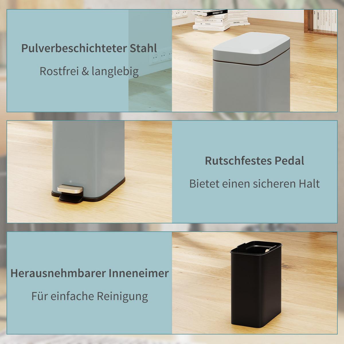 MÜLLEIMER 5L Treteimer Abfalleimer mit Deckel und Fußpedal für Wohnzimmer - Grau, Metall (14/32/29.2cm) - HOMCOM
