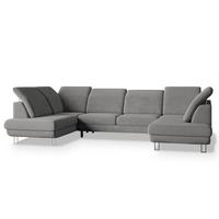 WOHNLANDSCHAFT TERAMO Grau Velours-Stoff mit Schlaffunktion - Silberfarben/Grau, Holz/Textil (316/88/193cm) - MASSENO