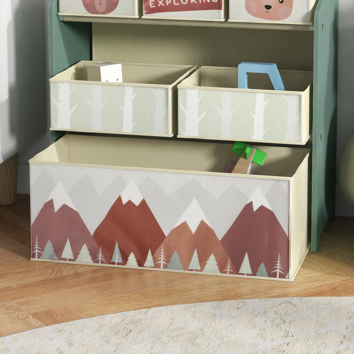 KINDERREGAL Spielzeugregal mit 6 herausnehmbare Boxen aus Vliesstoff, Grün - Grün, Holzwerkstoff (30/66/63cm) - ZONEKIZ