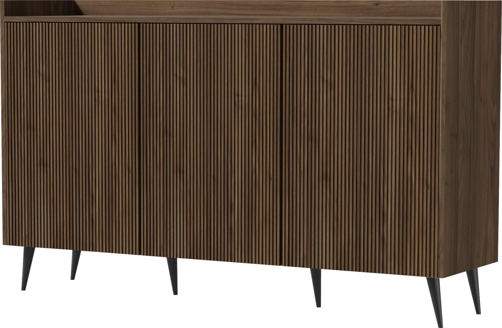 SIDEBOARD Arysa in Braun Walnuss Holzoptik 92/150/41 cm - Walnussfarben/Schwarz, Holzwerkstoff/Metall (150/92/41cm) - WFL GROUP