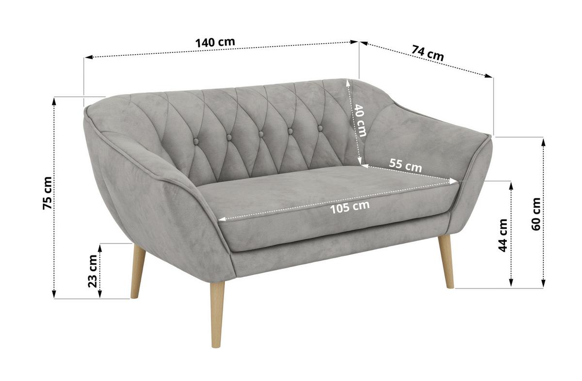 2-SITZER-SOFA PIRS - Hellgrau Velvet - Holzbeine - Buchefarben/Hellgrau, Holzwerkstoff/Textil (140/75/74cm) - MKS