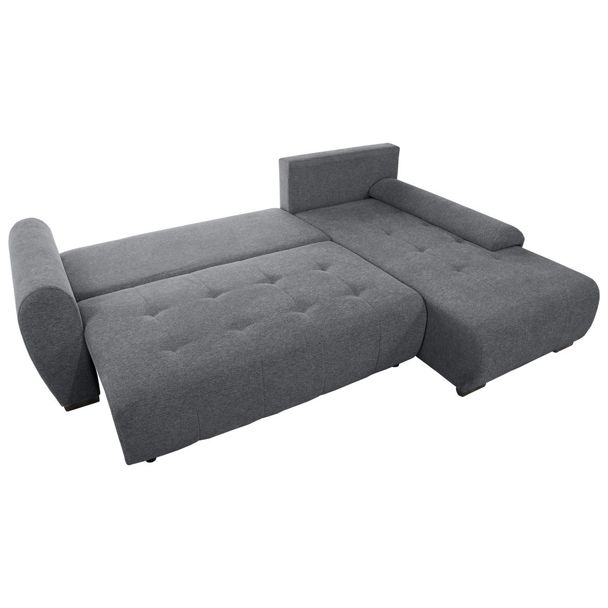 ECKSCHLAFSOFA Dallas mit Bettkasten, 255 cm, Dunkelgrau, rechts, Velour-Stoff - Dunkelgrau, Textil (255/175cm) - Beautysofa