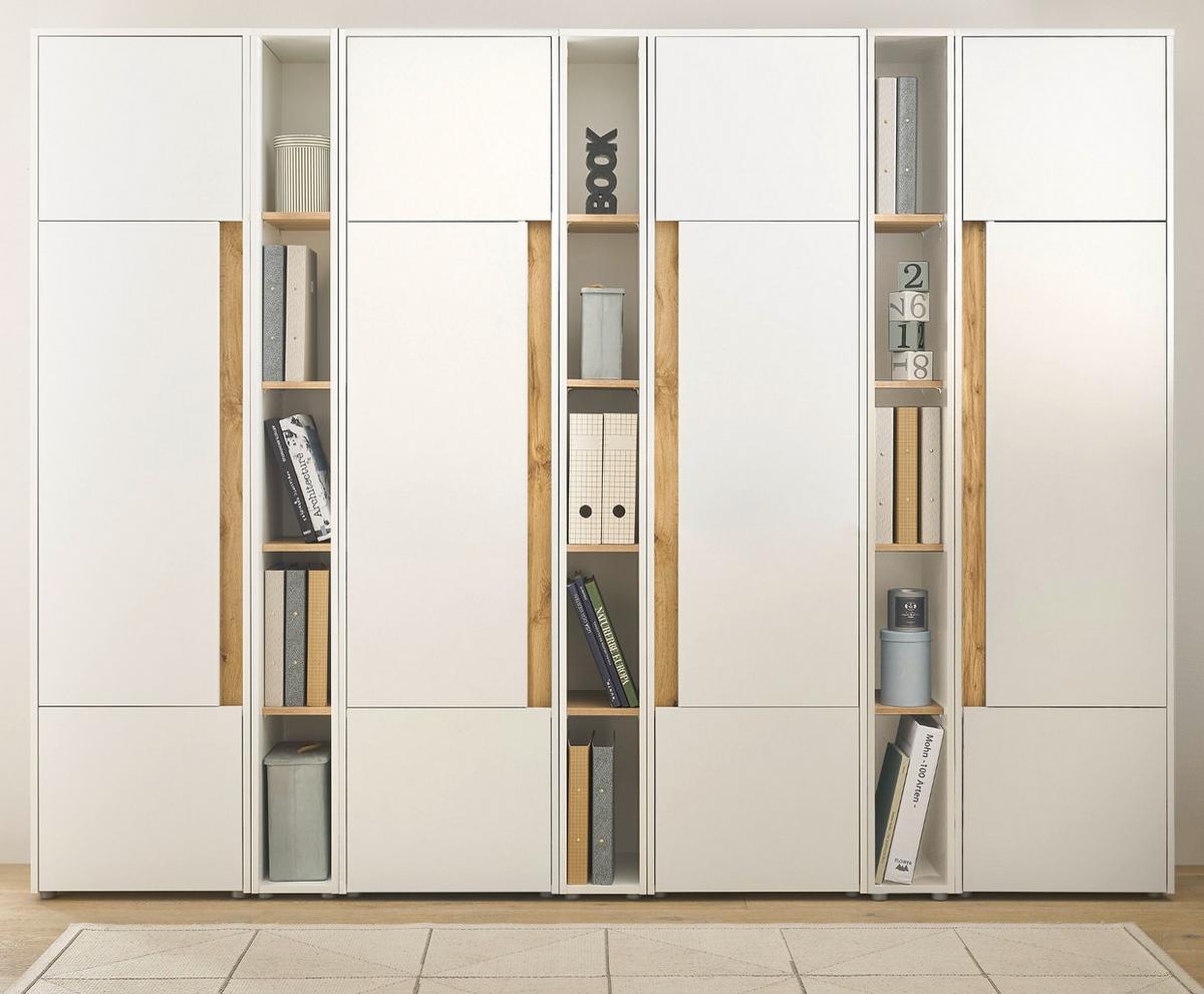 AKTENSCHRANK Set 7-teilig weiß matt, Eiche Wotan 260 x 200 cm, Schrank-Regal-Kombination mit 35 Fächern - Eichefarben/Eiche Wotan, Holzwerkstoff/Kunststoff (260/200/40cm) - Furn.Design