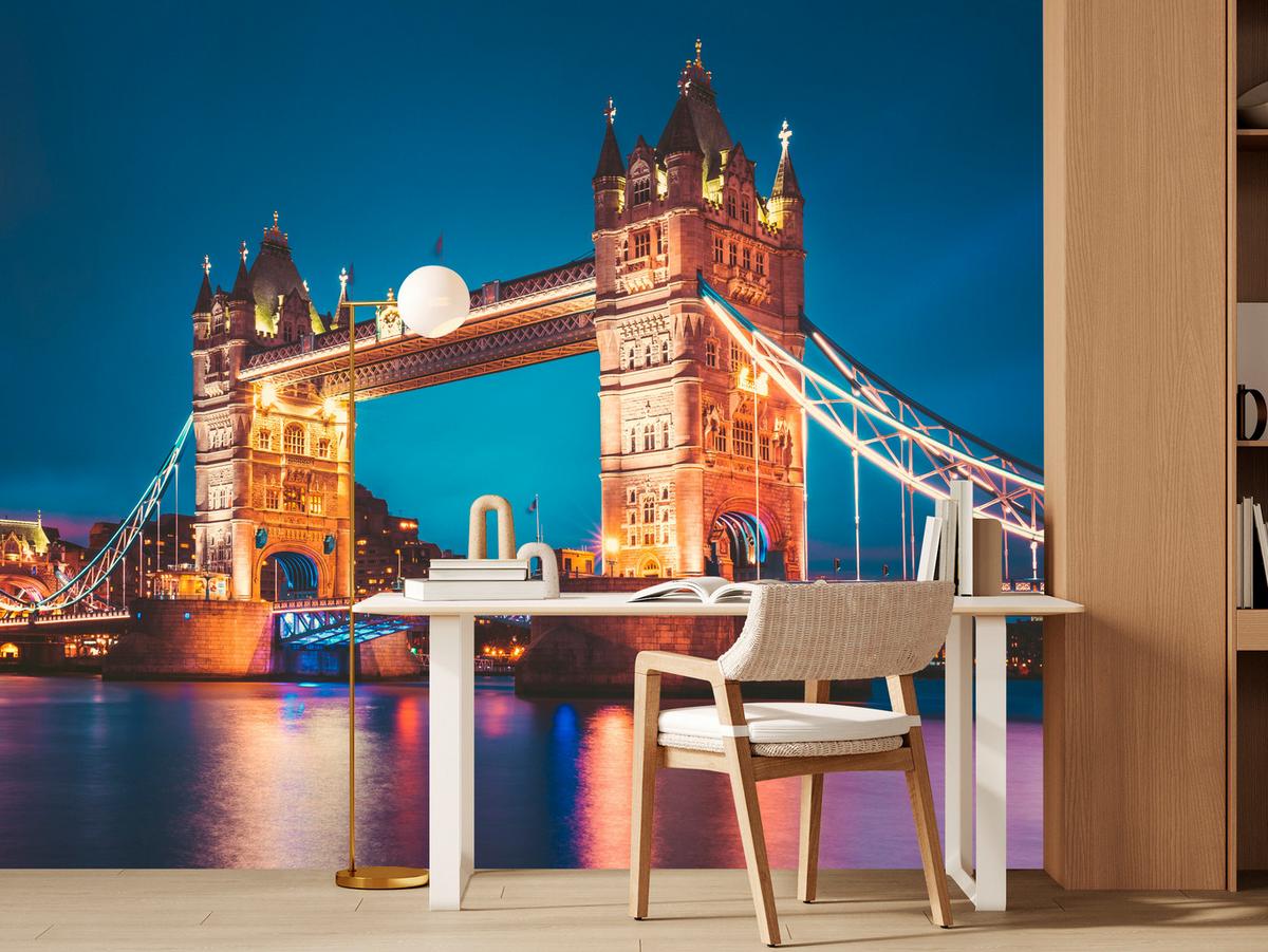 FOTOTAPETE für Wohnzimmer Tower Bridge London Thames Panorama 400x280 - Gelb/Rot, Papier (400/280cm) - Muralo