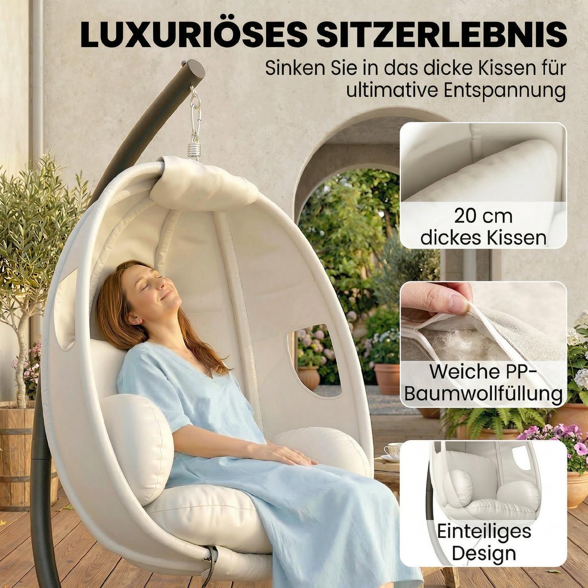 HÄNGESESSEL Verzinkter-Stahl Polyester Hellgrau - Hellgrau, Textil/Metall (95/180/117cm) - Outsunny
