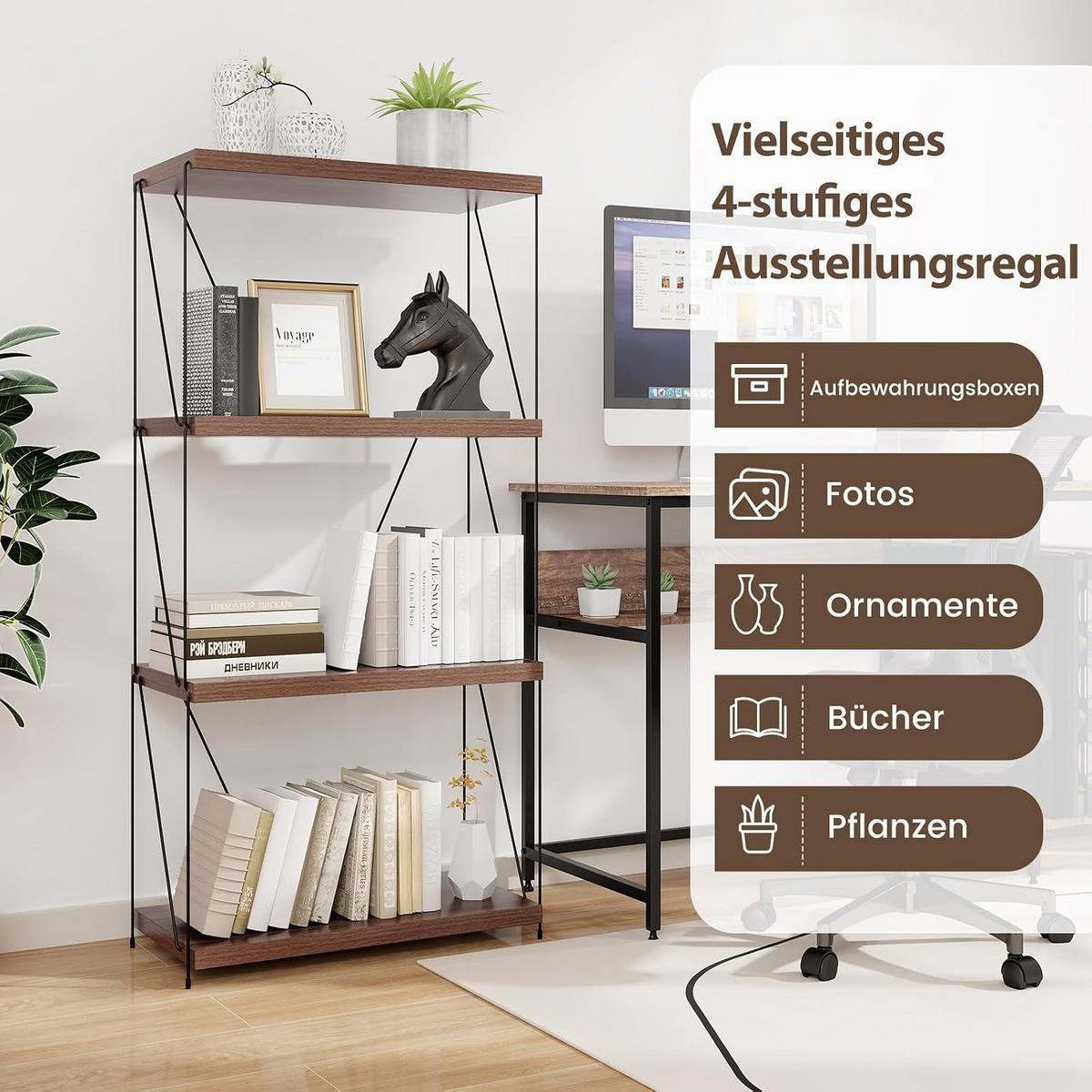 REGAL Vertikales Walnuss - Walnussfarben, Metall (61/104.5/29.5cm) - COSTWAY