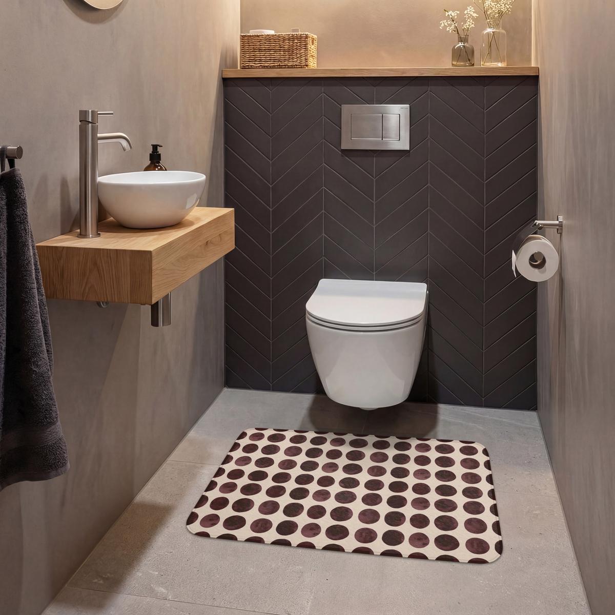 WC-VORLEGER Polka dots - Muster - Braun Toilettenteppich 80x50 cm - Bordeaux, Textil (80/1cm) - OnlyWow