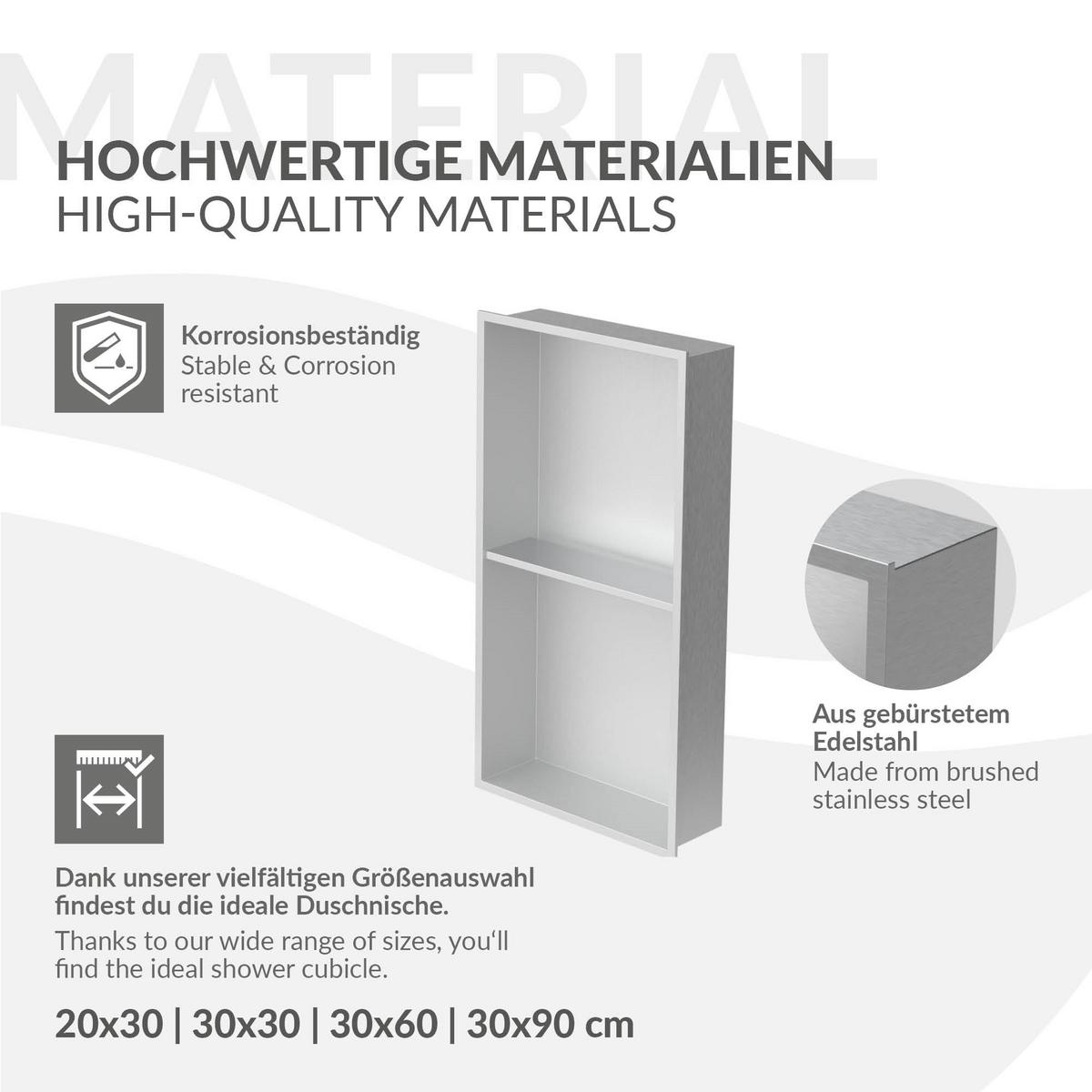 DUSCHNISCHE Silber 30/60 cm - Silberfarben, Metall (30/60/10cm) - LuxeBath