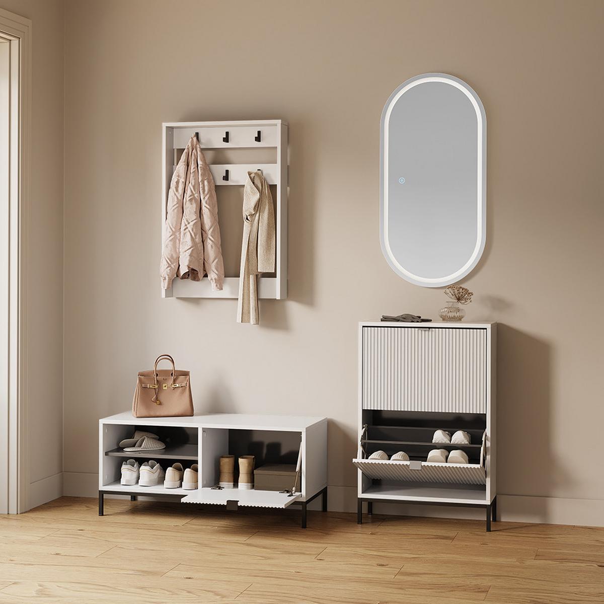 SCHUHSCHRANK Aterno Weiß 100 x 45 cm mit Klapptür - Weiß, Holzwerkstoff (100/45/40cm) - Livinity®