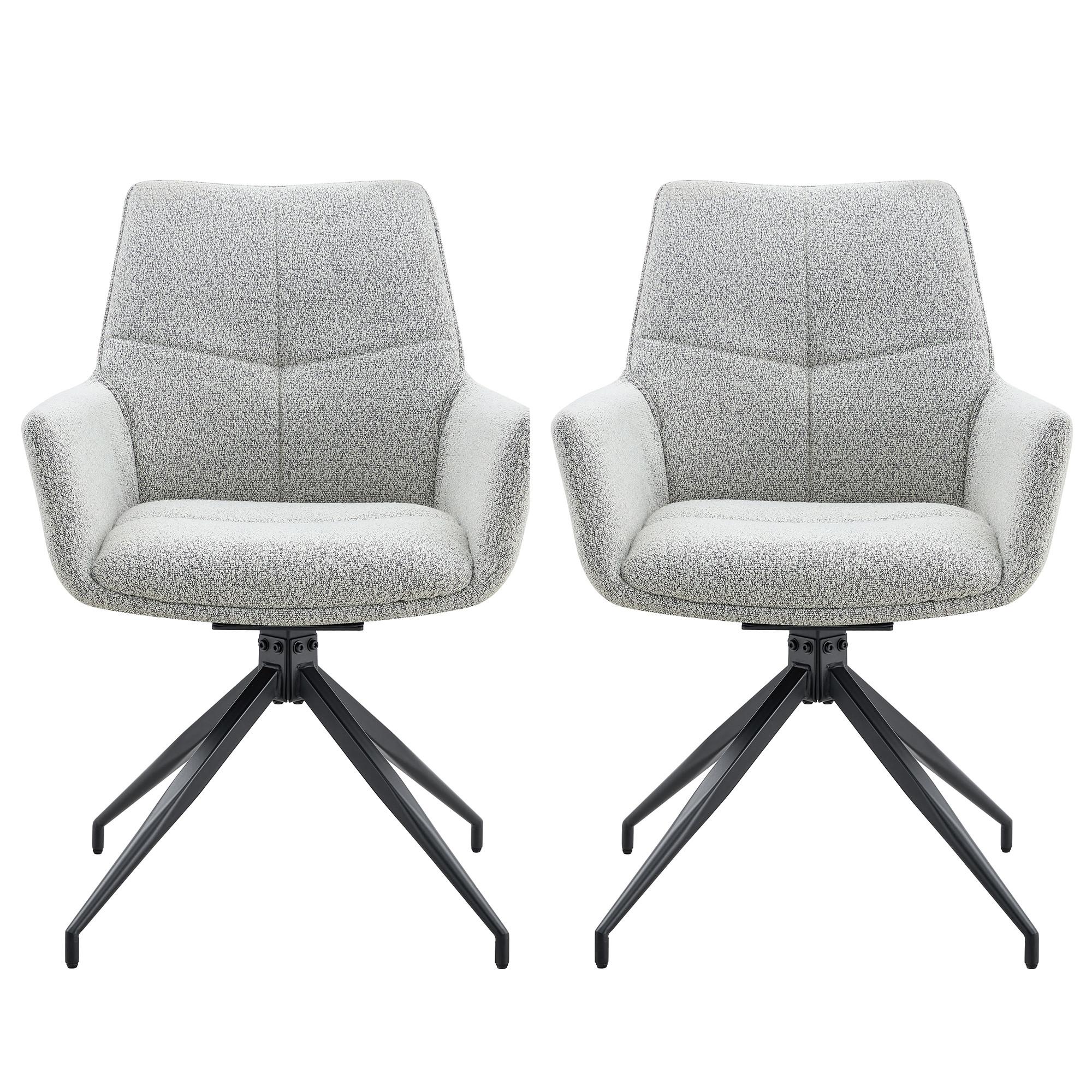 ESSZIMMERSTÜHLE 2er Set 360° Drehbar Stoff Hellgrau & Metallbeine Schwarz - Hellgrau, Textil (48/85/50cm) - Urban Meuble
