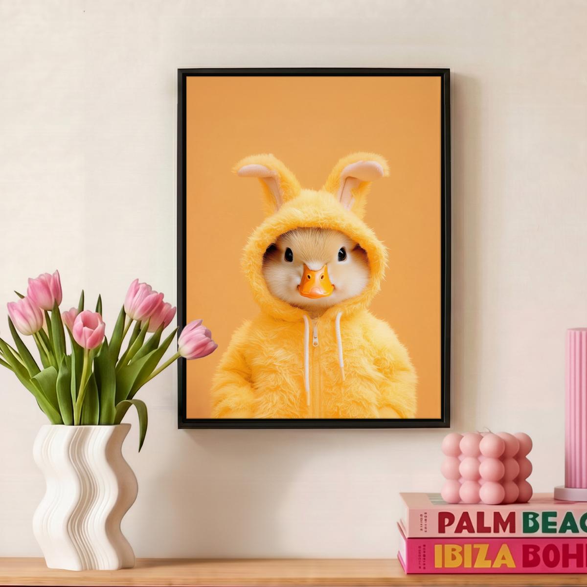 LEINWAND Bilder mit Rahmen - Osterhase - Kostüm - Ente - 30x40 - Gelb, Textil (30/40cm) - MuchoWow