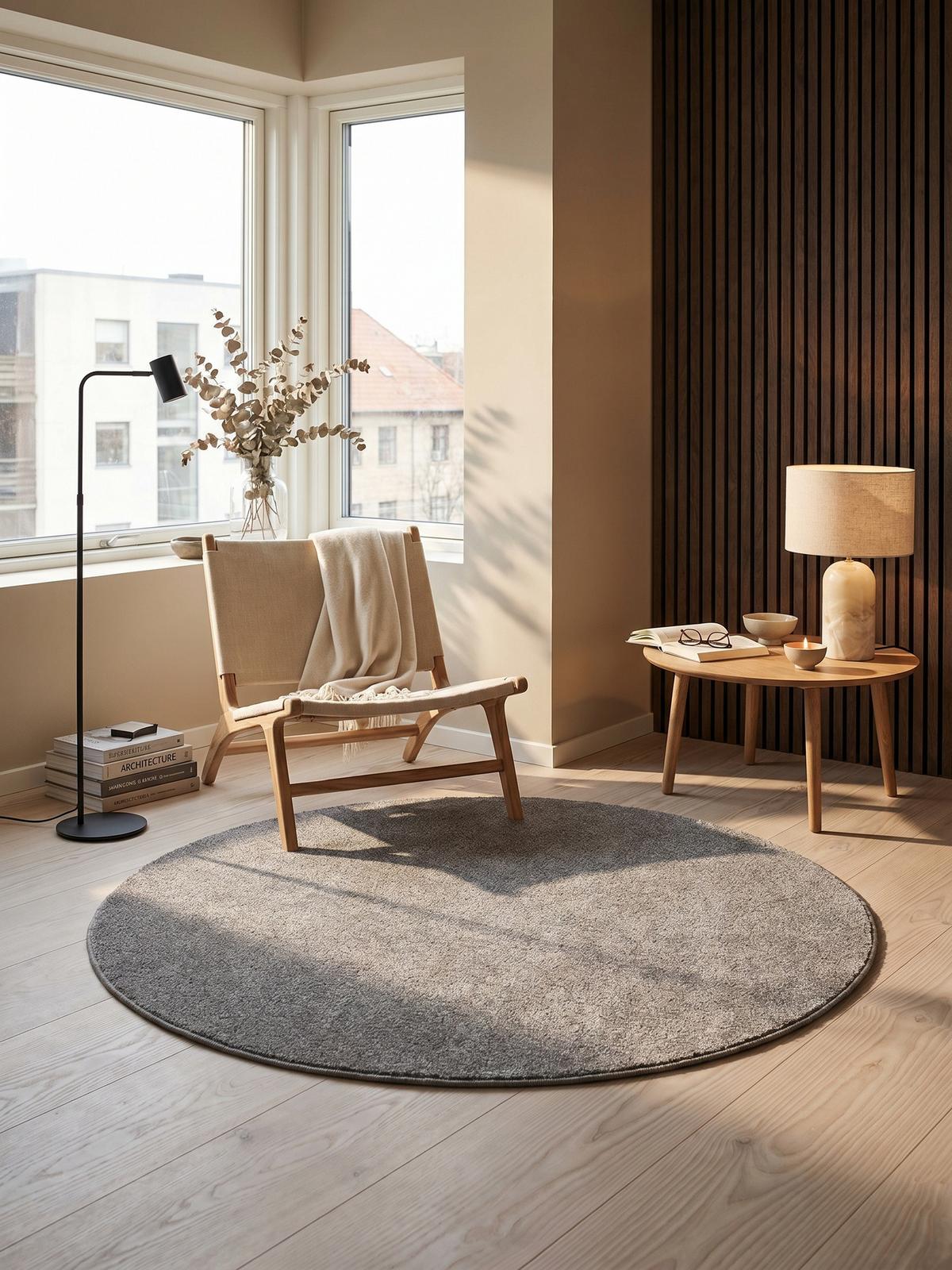 TEPPICH Kurzflor MAIN in Beige, einfarbig, Ø 200 cm - Beige, Textil (200/200cm) - KADIMA DESIGN