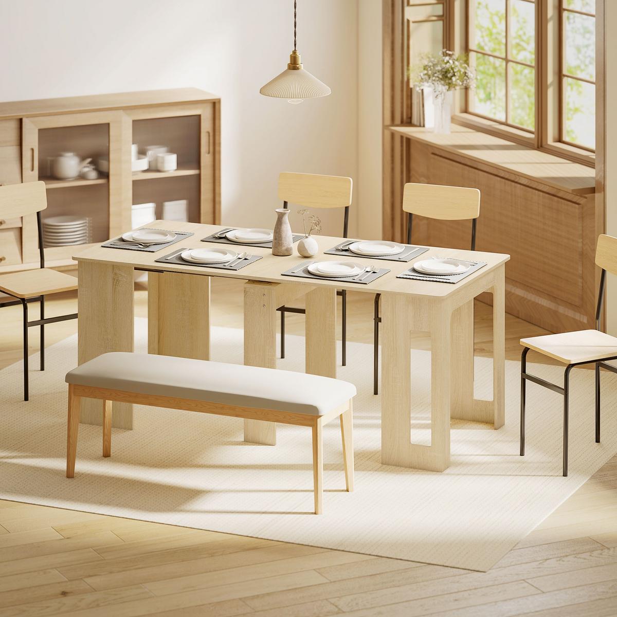ESSTISCH Ausziehbar Küchentisch Esszimmertisch für bis 6 Personen 60-180x85 cm - Naturfarben/Weiß, Holzwerkstoff (180/85/75cm) - HOMCOM