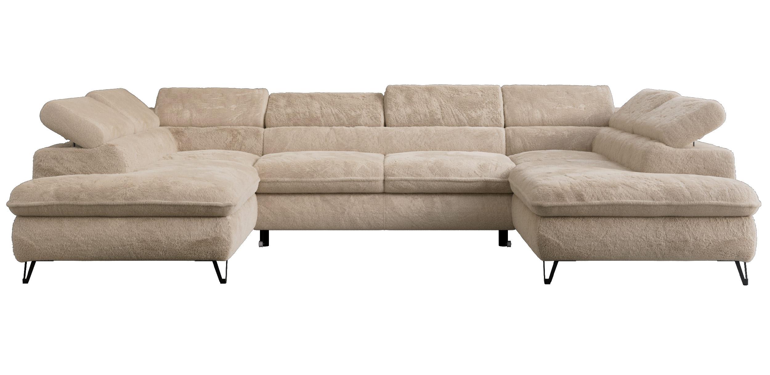 WOHNLANDSCHAFT PETER U Plüsch Beige - Beige/Schwarz, Textil/Metall (346/76/208cm) - MKS
