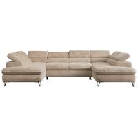 WOHNLANDSCHAFT PETER U Plüsch Beige - Beige/Schwarz, Textil/Metall (346/76/208cm) - MKS