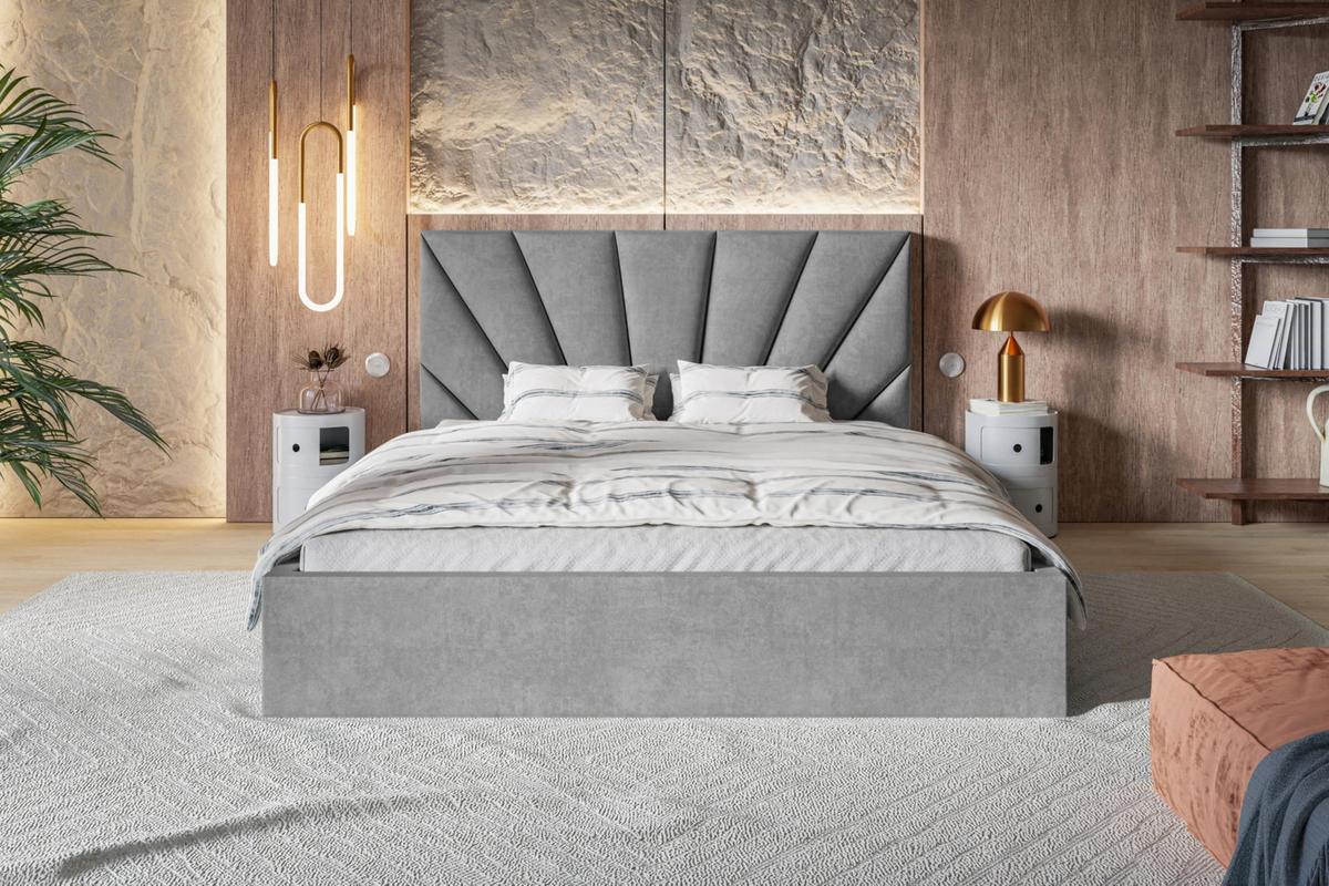 BETT 160x200 - Polsterbett mit Bettkasten und Holzrahmen - Modern Betten - Weicher Jasminstoff - Kollektion Denver, grau - Grau, Holz/Textil (160/200cm) - Alpi-Möbel