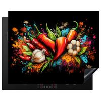 HERDABDECKPLATTE Gemüse - Paprika - Knoblauch - Graffiti - Farbe - Bunt Herdabdeckung Induktionsfeld 65x52 cm - Rot, Kunststoff (65/52/0.2cm) - MuchoWow
