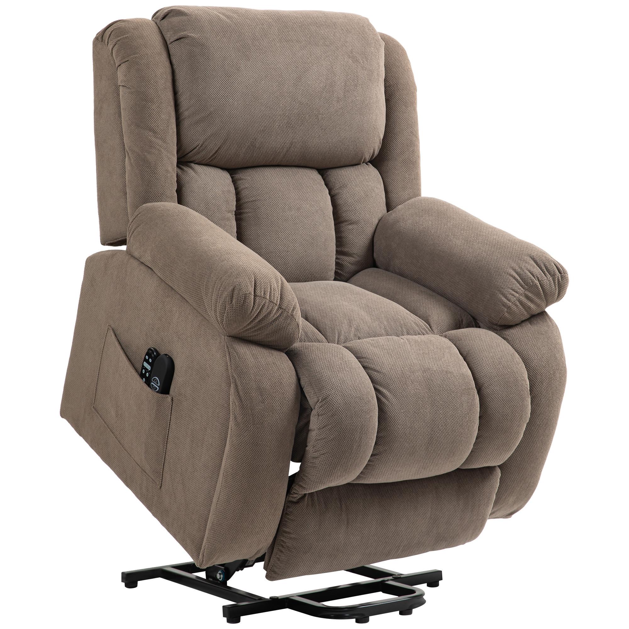 FERNSEHSESSEL-MIT-AUFSTEHHILFE Samt Braun - Hellbraun/Schwarz, Holz/Textil (104/100/93cm) - HOMCOM