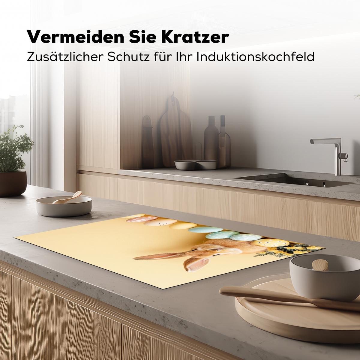 HERDABDECKPLATTE Eier - Kaninchen - Pastellfarbtöne Ceranfeldabdeckung 80x52 cm - Hellgelb, Kunststoff (80/52/0.2cm) - MuchoWow