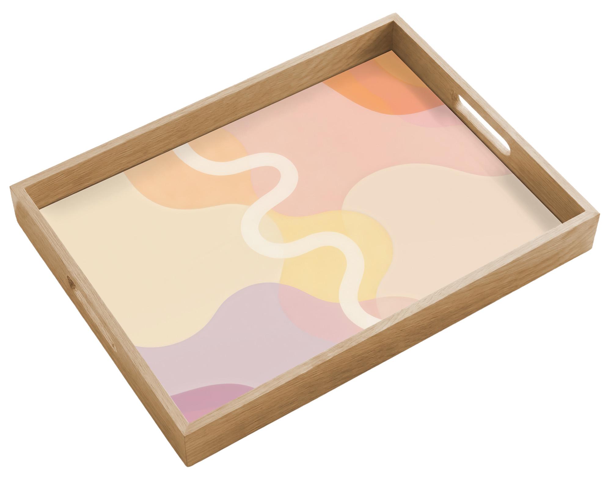 TABLETT Gewellte Formen - Abstrakt - Pastell 50x35 cm - Beige, Holz (50/5/5cm) - OnlyWow