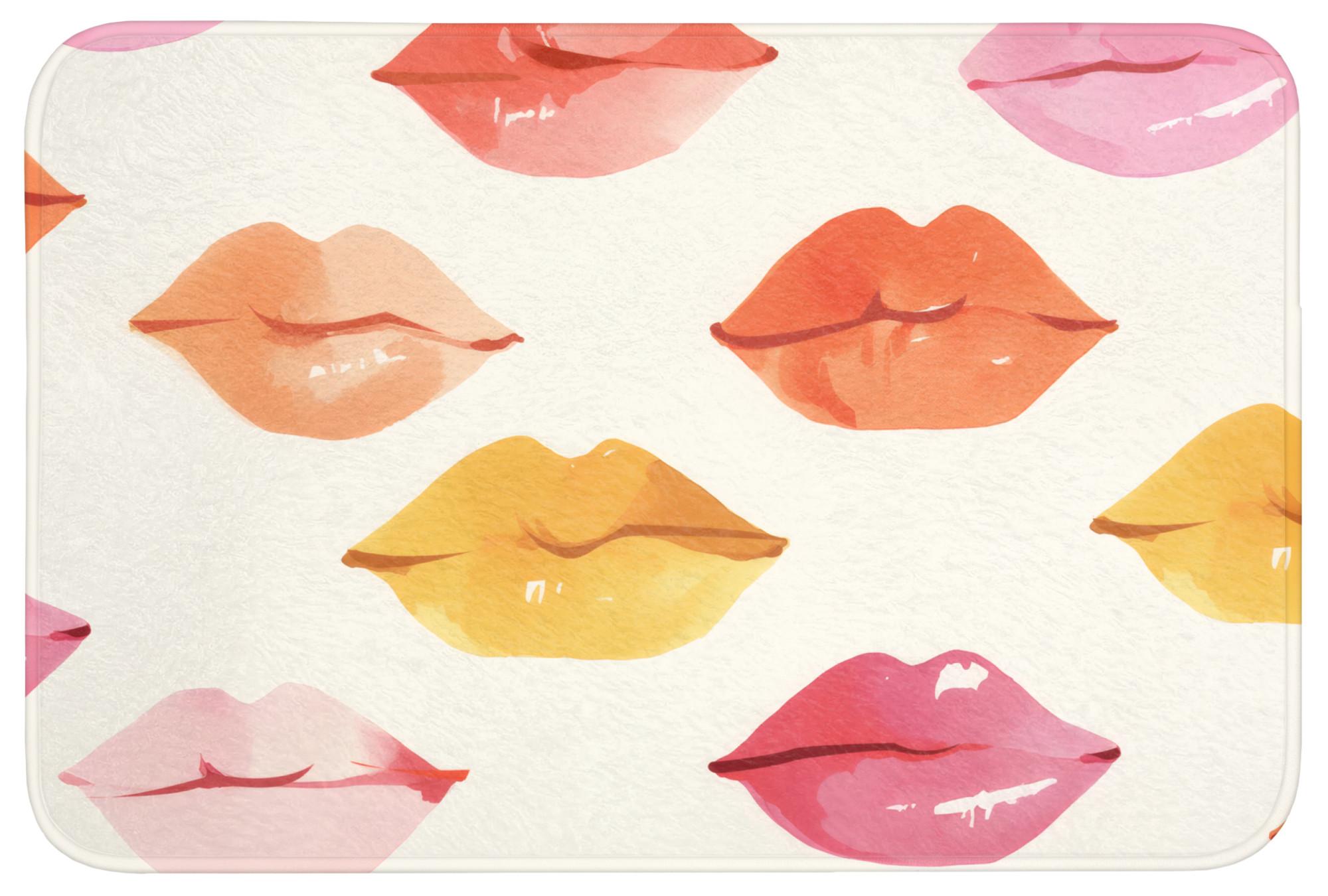 BADEMATTE Lippen - Bunt - Glänzend Badvorleger 90x60 cm - Rosa, Textil (90/60cm) - OnlyWow