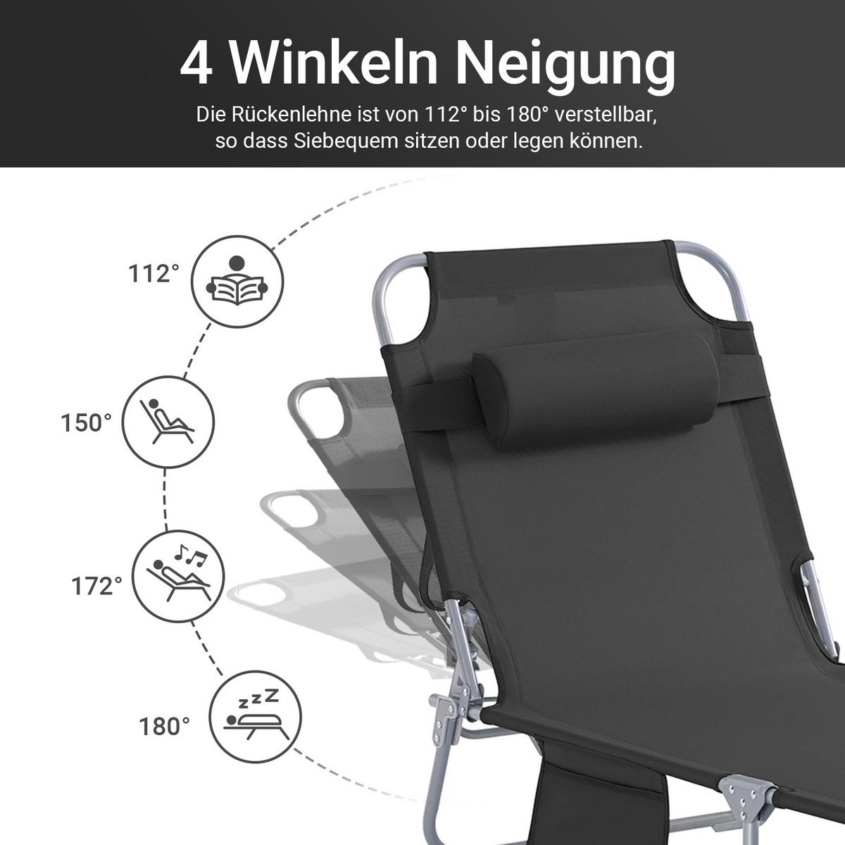 SONNENLIEGE 2er Set Schwarz - Schwarz, Textil/Metall (195/58/63cm) - SoBuy
