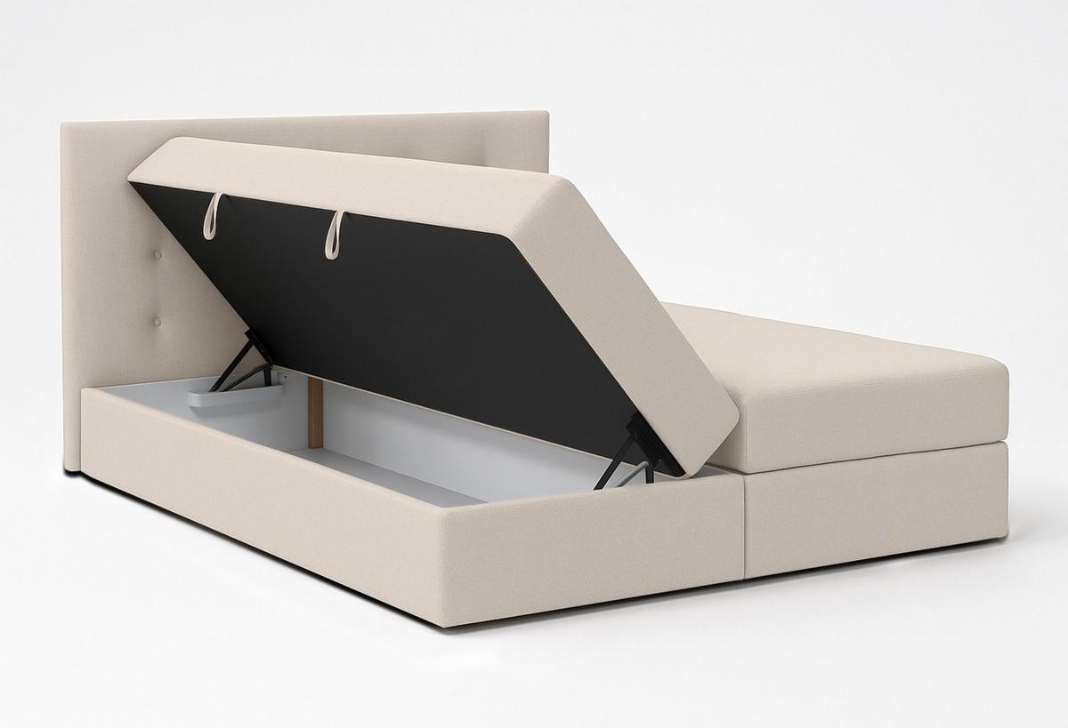 BOXBETT BAUNEI 140x200 cm mit Bettkasten und Matratze - Beige + TOPPER - Beige/Schwarz, Holz/Holzwerkstoff (140/200cm) - AX Living