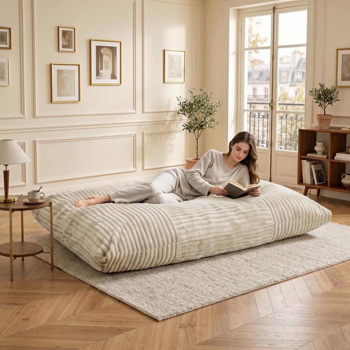 SITZSACK XXL 3-IN-1 aus Kordsamt als Sessel, Sofa und Bett - Weiß, Textil (180/25/125cm) - Urban Meuble