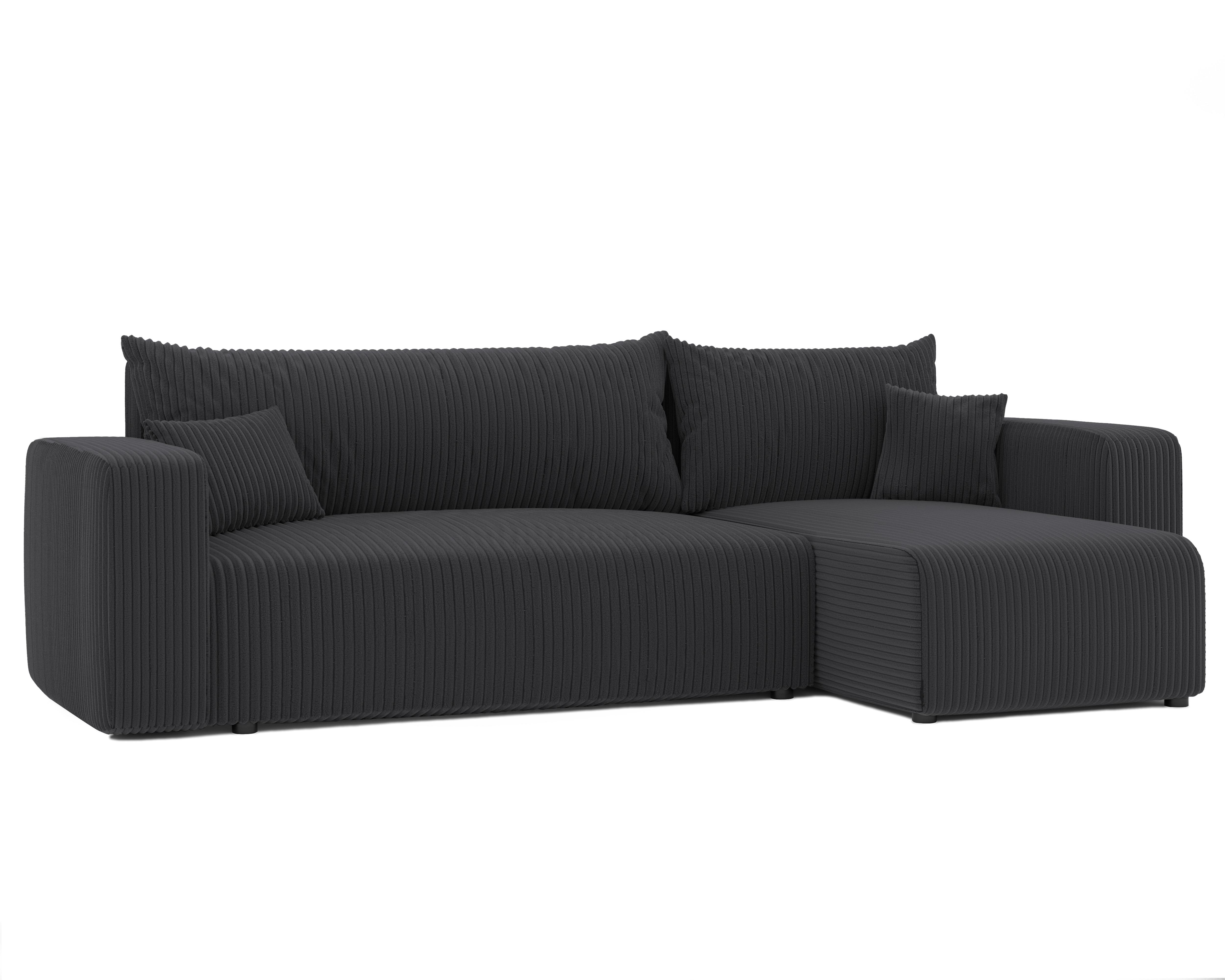ECKSOFA Dunkelgrau Cord-Stoff mit Bettkasten - Dunkelgrau, Textil (248/145cm) - Idohome