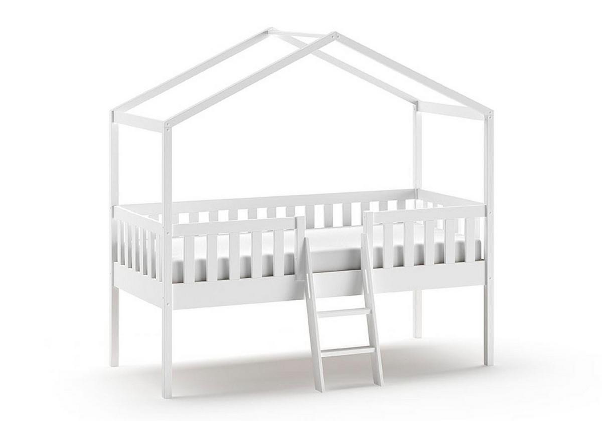 HAUSBETT mit Leiter Kapua 209x202x120 aus Massivholz in Weiß - Weiß, Holz (90/200cm) - 58aufmkessel