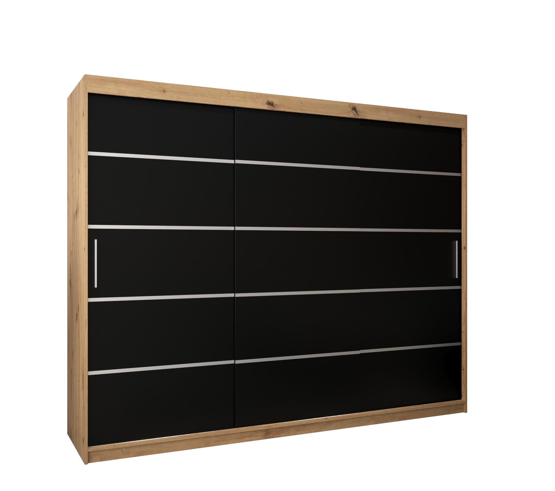 SCHWEBETÜRENSCHRANK 200/250/62 3-türig - Silberfarben/Schwarz, Holz/Kunststoff (250/200/62cm) - MÖBEL KRYSPOL