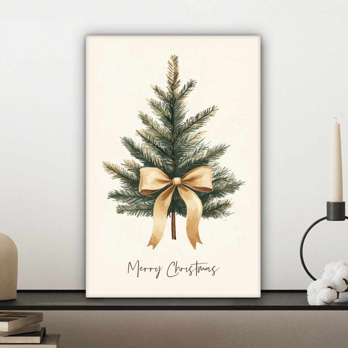 LEINWANDBILD Weihnachtsbaum - Weihnachten - Frohe Weihnachten - Beige Deko Wohnzimmer 20x30 cm - Sandfarben, Textil (20/30cm) - MuchoWow
