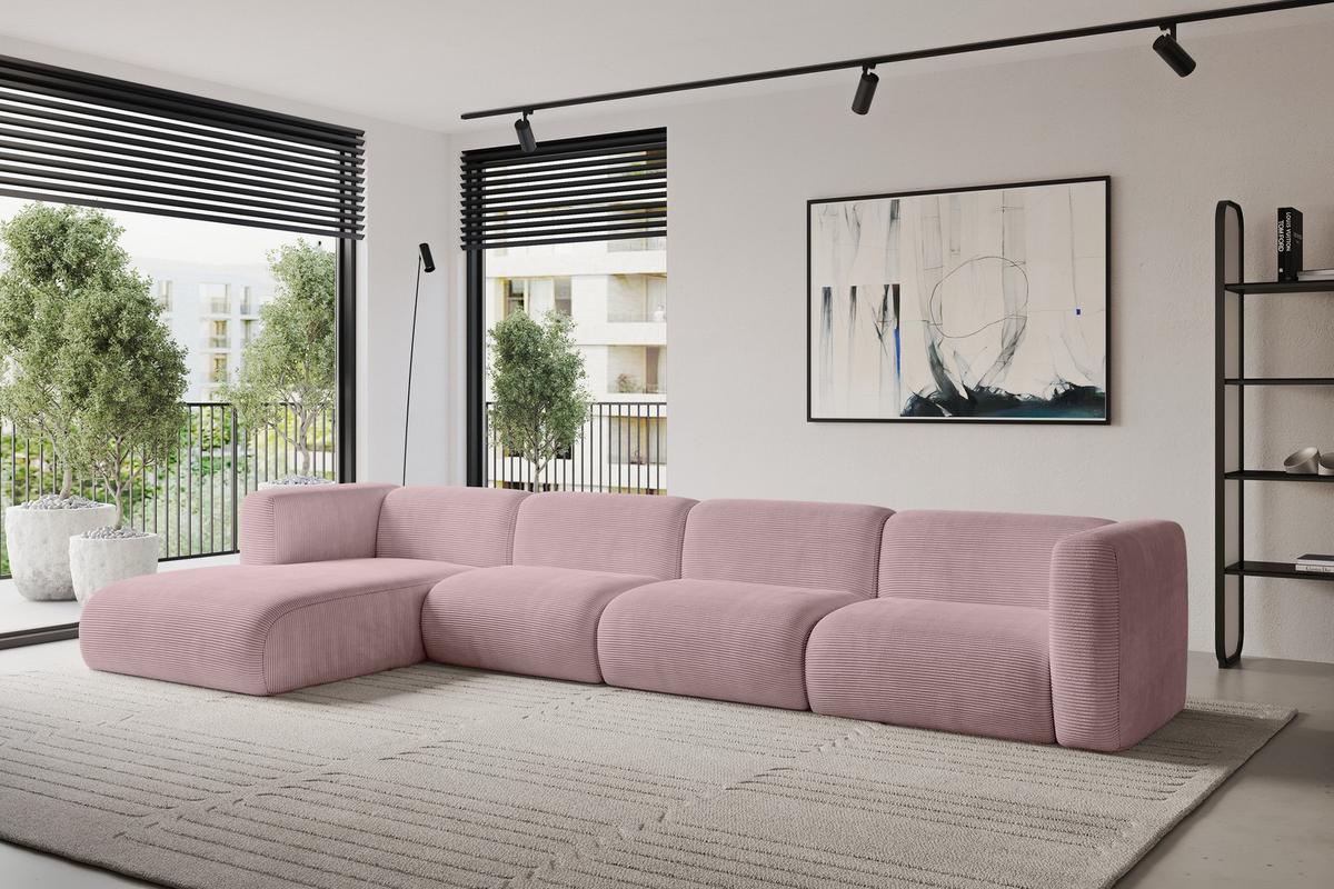 ECKSOFA Ottomane Links MIRA-L3 409x179x70 Rosa Cord - Schwarz/Rosa, Holzwerkstoff/Kunststoff (409/179cm) - ALTDECOR