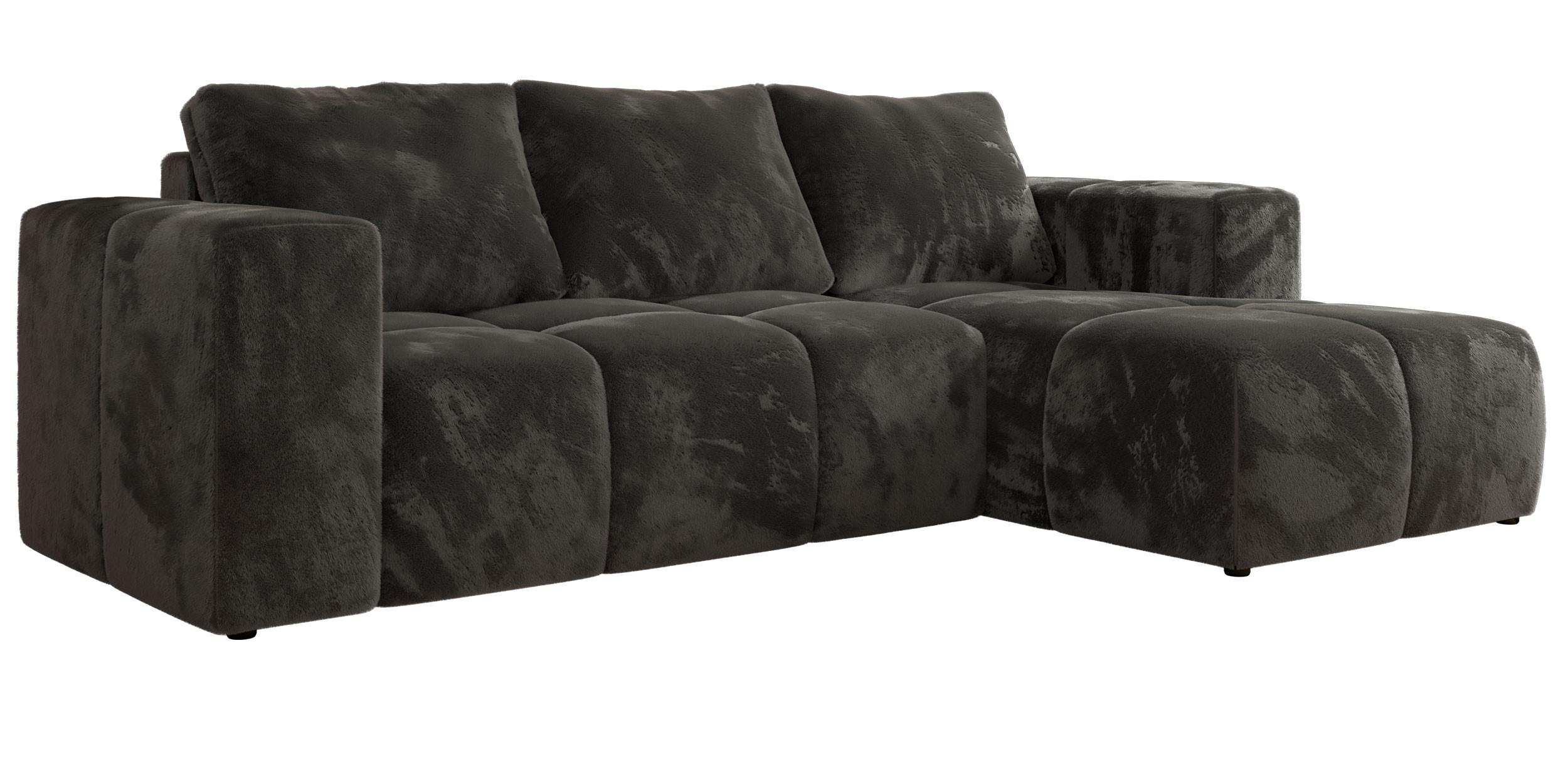 ECKSOFA MONIVA Dunkelgrau Plüsch - Rechts - Dunkelgrau/Schwarz, Kunststoff/Textil (266/164cm) - MKS