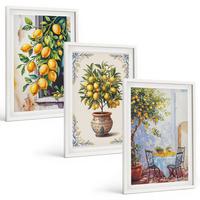 BILDER SET 3er Set - 40x60 cm Weißer Rahmen - Zitronenbäume Früchte Sonne - Weiß, Kunststoff (40/60cm) - TULUP