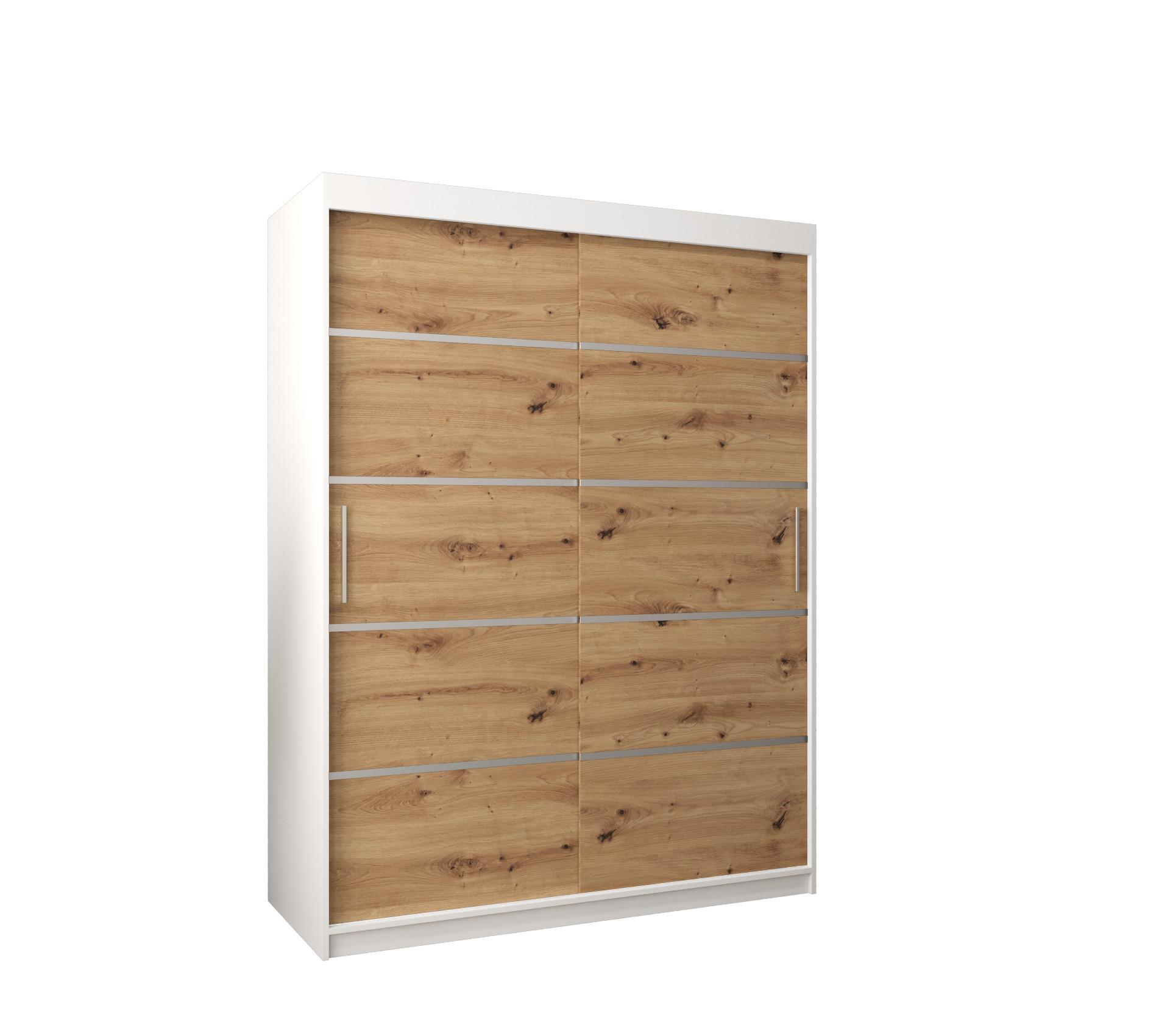 SCHWEBETÜRENSCHRANK 200/150/62 2-türig - Silberfarben/Eiche Artisan, Holz/Kunststoff (150/200/62cm) - MÖBEL KRYSPOL