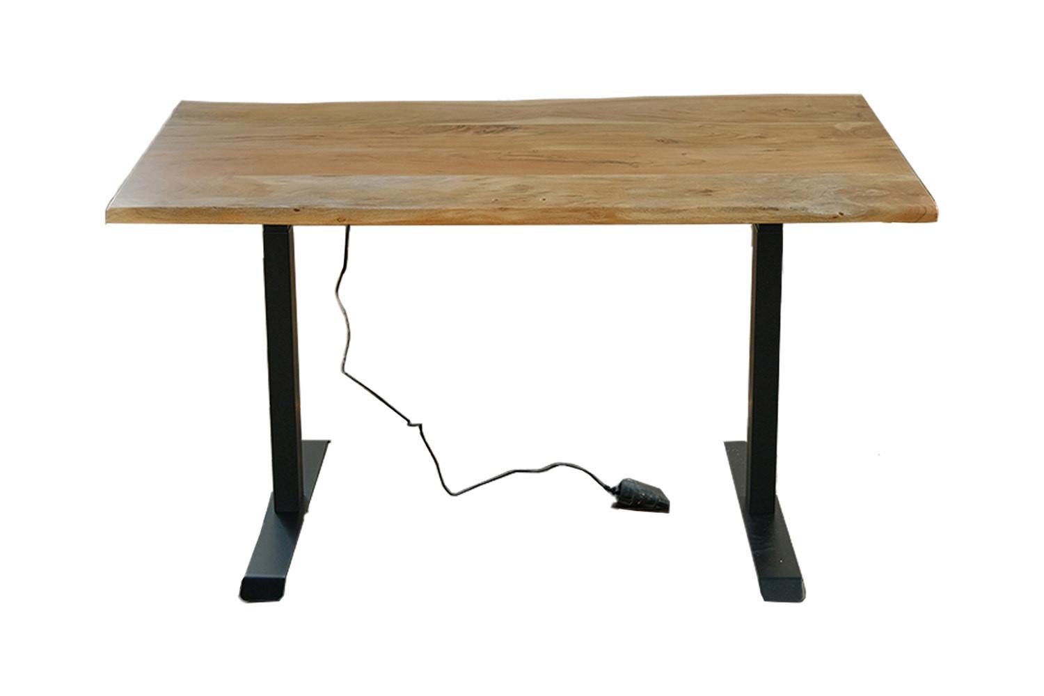 SCHREIBTISCH LORA elektrisch höhenverstellbar Holz Akazie - Zwetschgeholzfarben/Schwarz, Holz (90/180/72cm) - KAWOLA