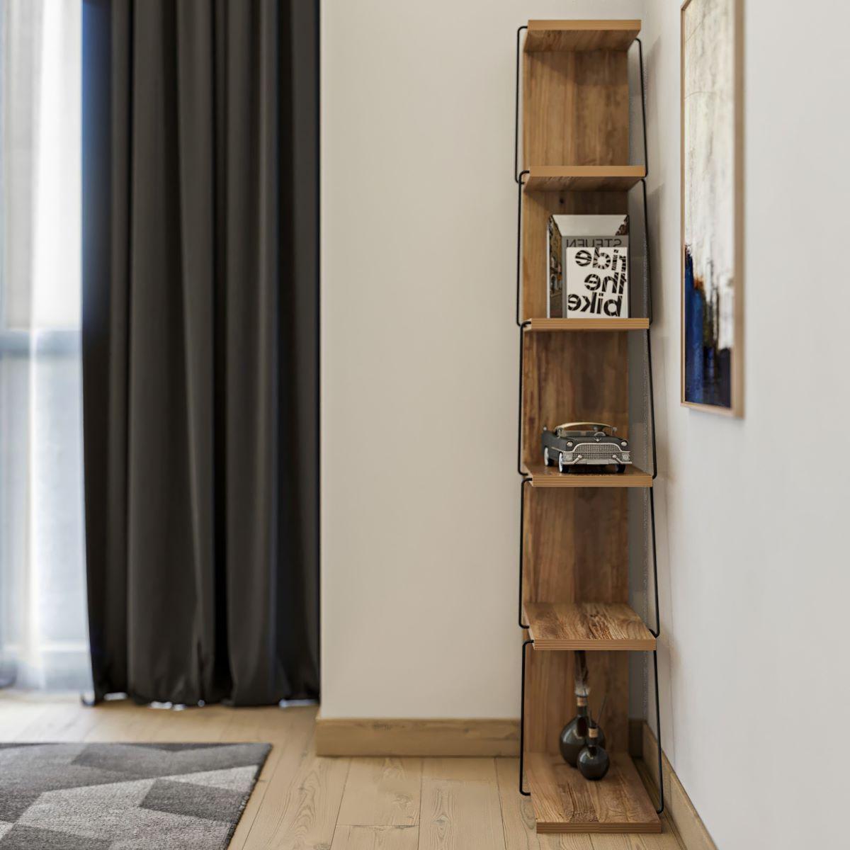 ECKREGAL 6 Regale Pin und Schwarz Dekor H150 cm - Tlos - Nussbaumfarben, Holz/Holzwerkstoff (22/150/50cm) - Calicosy