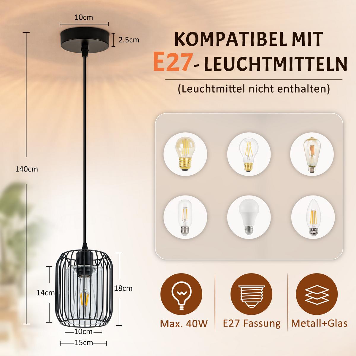 PENDELLEUCHTE Xrisal 15/10/140 cm - Schwarz, Glas/Metall (15/10/140cm) - ZMH