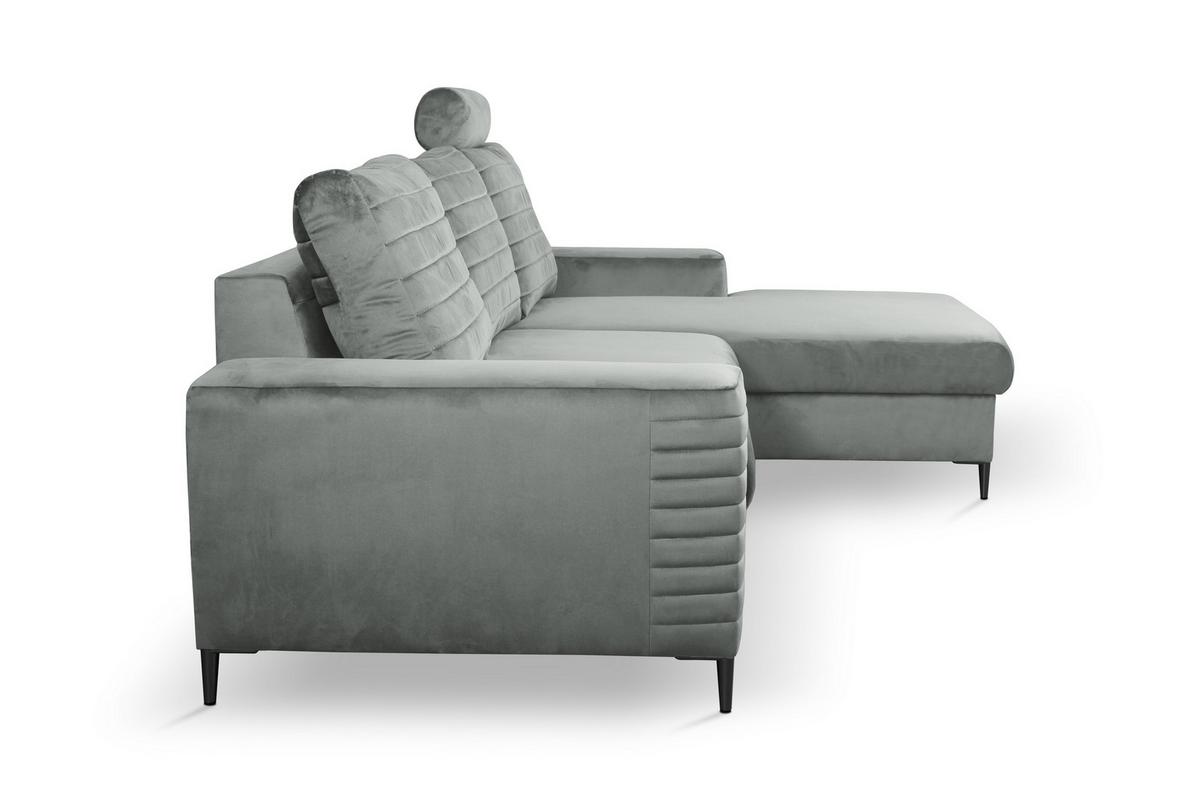ECKSOFA GRIFO R-S Grau Velours-Stoff mit Schlaffunktion - Grau, Holz (253/165cm) - MASSENO
