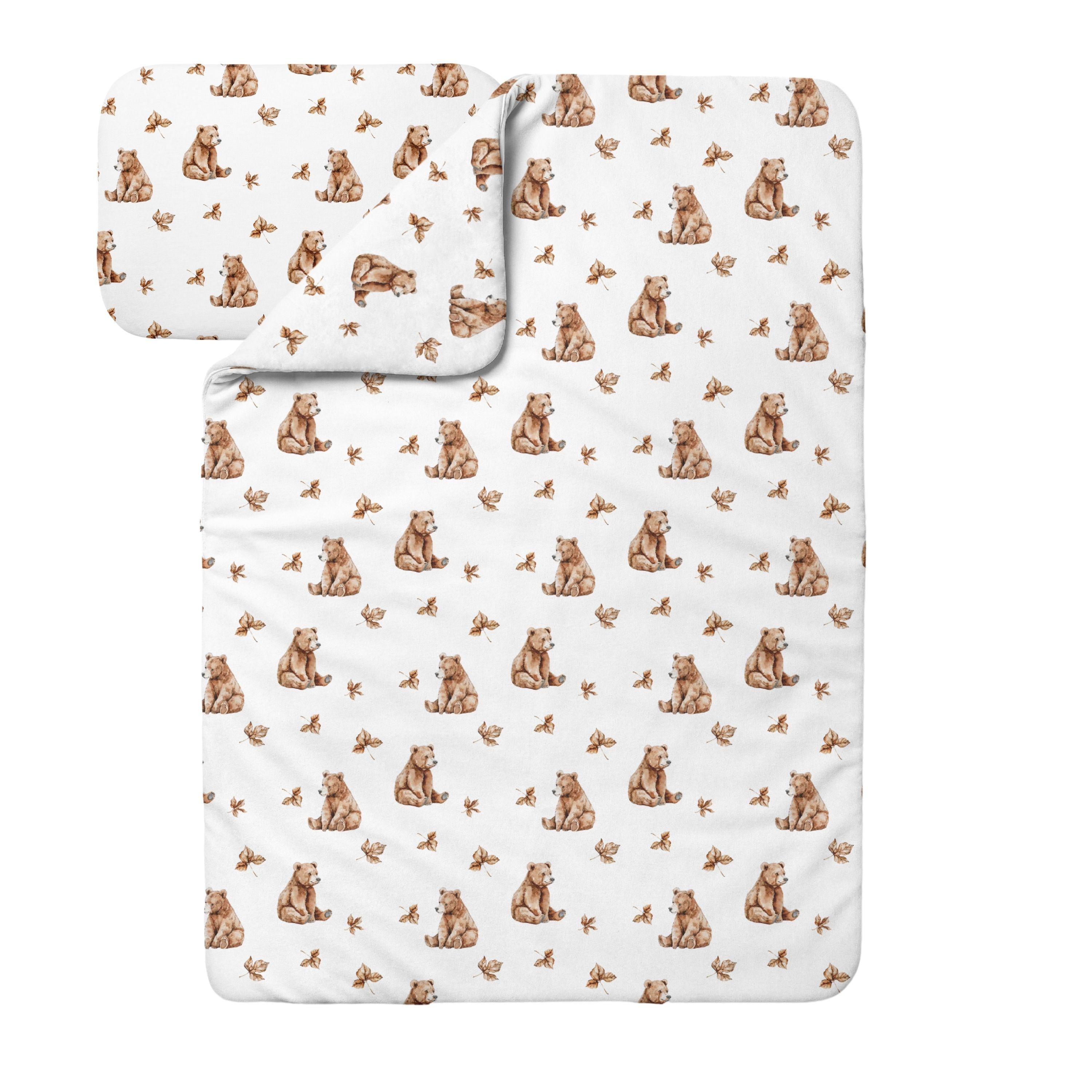 BABYBETTWÄSCHE Bambus, Decke & Kissen, Bärchen - Weiß, Textil (90/120cm) - waldin