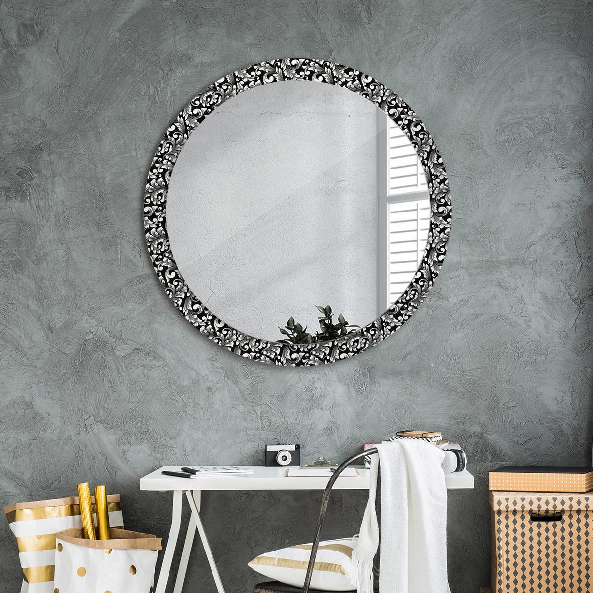 SPIEGEL Rund Ø 90 cm mit Aufdruck - Schwarz/Weiß, Glas (90/90/0.4cm) - Wallfluent